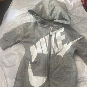 Nike White and Gray Hoodie with Large Logo